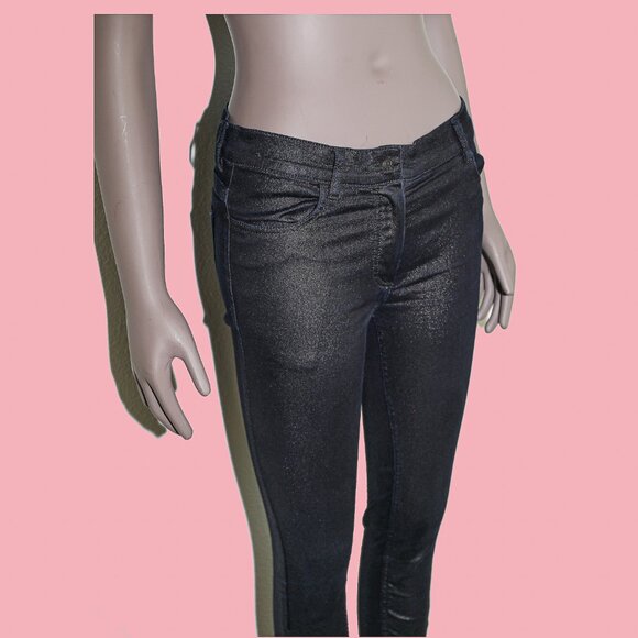 Ann Demeulemeester Metallic Black Blue Cropped Skinny Denim Jeans Size Small - Picture 2 of 5